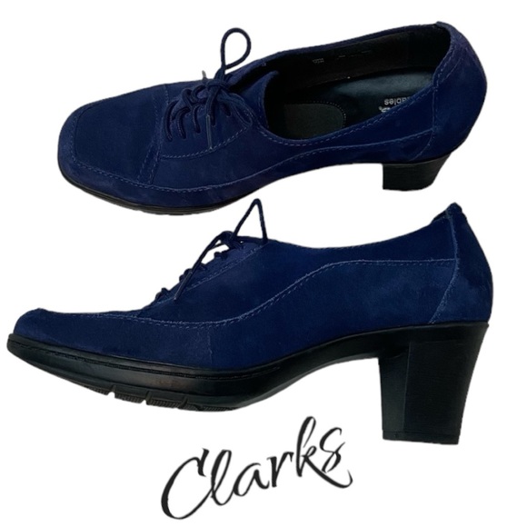 Clarks Shoes - Clarks Honest Q Blue Suede Lace Up Career Oxford Pumps Shoes - Women’s 9